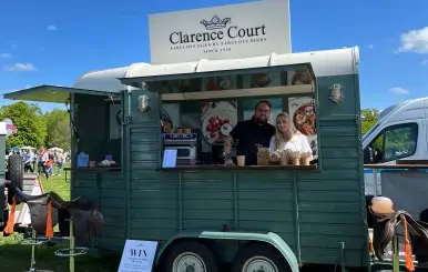 Fresh eggs from Clarence Court at outdoor badminton event.