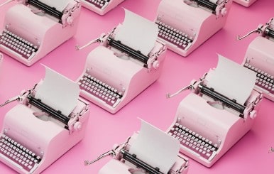 Lolly Agency Sherborne pink typewriters on a pink background