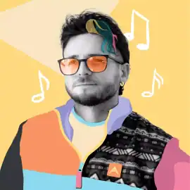 Creative team member of Lolly Agency with colourful hair and sunglasses.