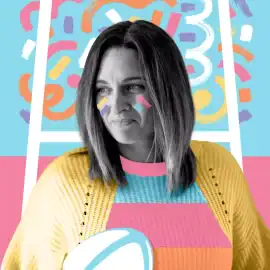 Woman with colourful face paint and vibrant clothing, representing Lolly Agency team.
