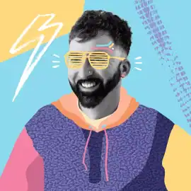 Creative team member from Lolly Agency smiling with colourful background.