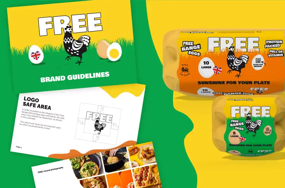 Free Range Eggs Packaging with Brand Logo and Guidelines.