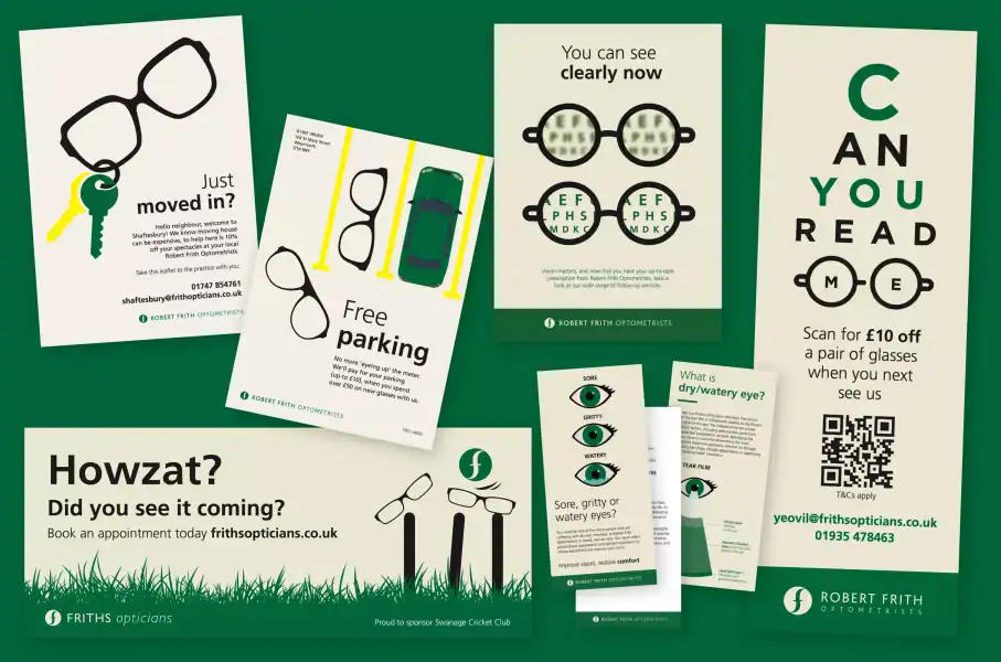 Optical and signage design for eye care and optician services.
