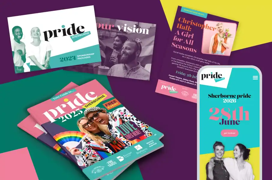 Creative design materials for Pride events and campaigns.