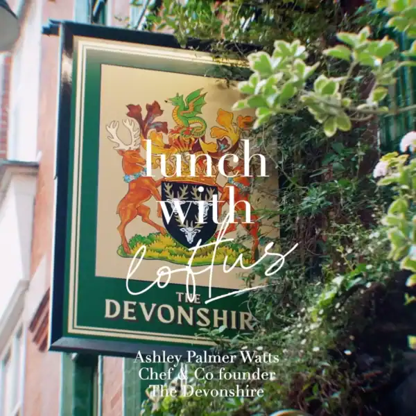 Outdoor sign for lunch event at The Devonshire, featuring the Lolly Agency branding.