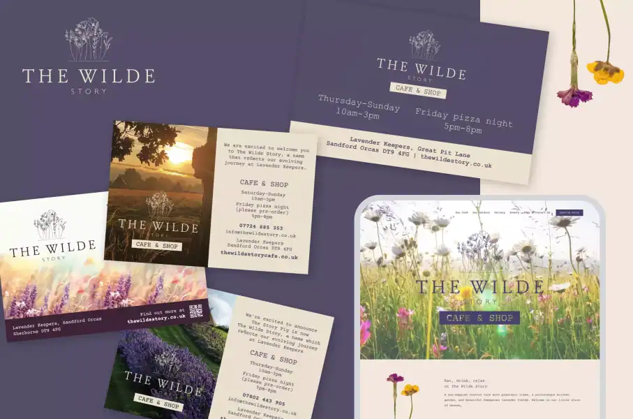 Stylish branding and stationery design showcasing The Wilde's café and shop branding.