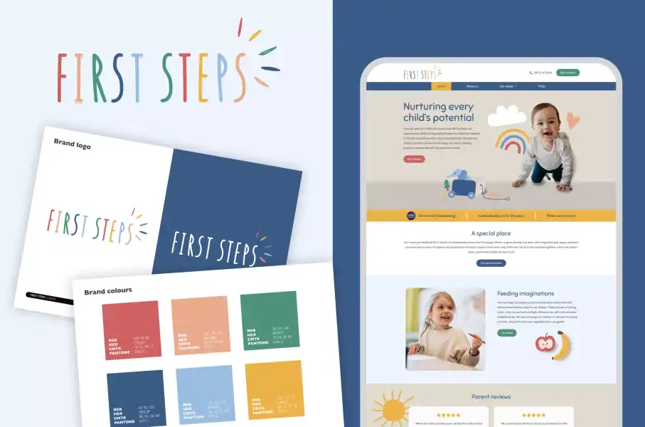 Bright, playful logo for First Steps focusing on children's development.